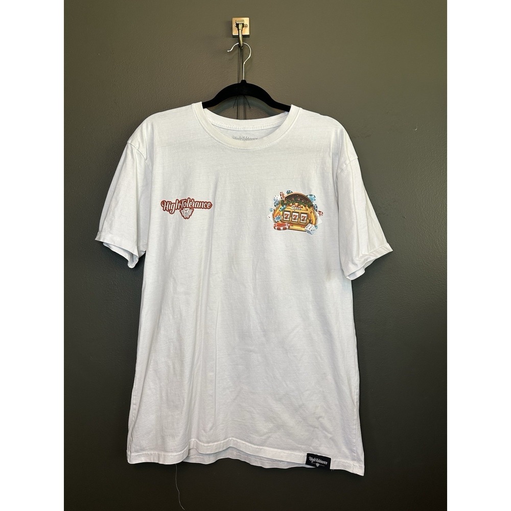 High Tolerance White Graphic T Shirt Lucky 777 Men's L Large Cotton Streetwear‎